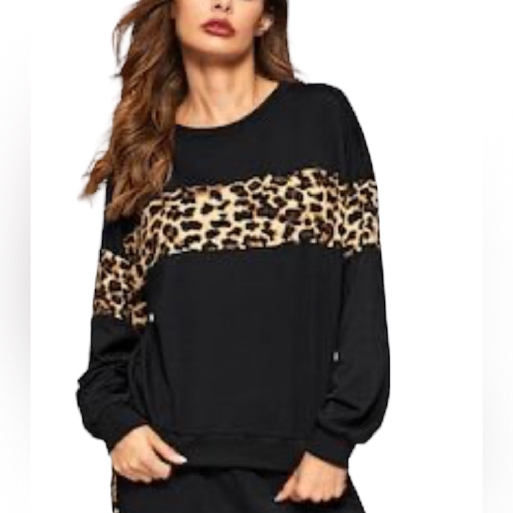 SHEIN Leopard Panel  pullover sweatshirt